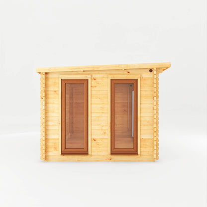 Mercia 5.1m x 3m Studio Pent Log Cabin With Side Shed - 44mm  (UPVC Windows & Door) - Oak Log Cabin