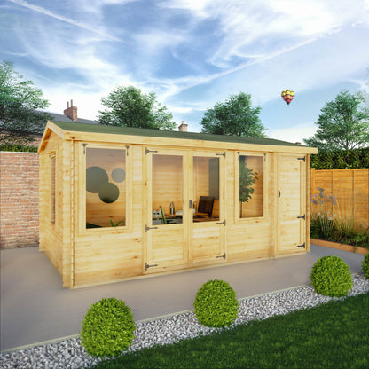 Mercia 5.1m x 3m Reverse Apex Log Cabin With Side Shed - 19mm Log Cabin