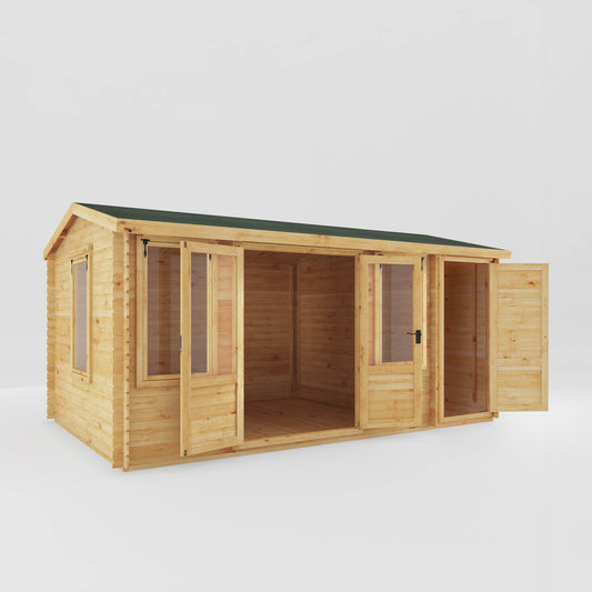 Mercia 5.1m x 3m Reverse Apex Log Cabin With Side Shed - 19mm Log Cabin