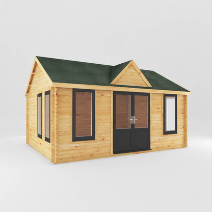 Mercia 5.3m x 4m Clock Tower Log Cabin - 44mm (UPVC Windows & Door) - Grey Log Cabin