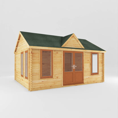 Mercia 5.3m x 4m Clock Tower Log Cabin - 44mm (UPVC Windows & Door) - Oak Log Cabin