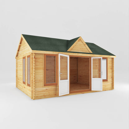 Mercia 5.3m x 4m Clock Tower Log Cabin - 44mm (UPVC Windows & Door) - Oak Log Cabin