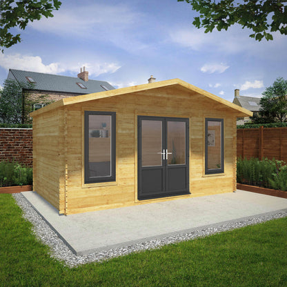 Mercia 5m x 3m Retreat Log Cabin - 44mm (UPVC Windows & Door) - Grey Log Cabin