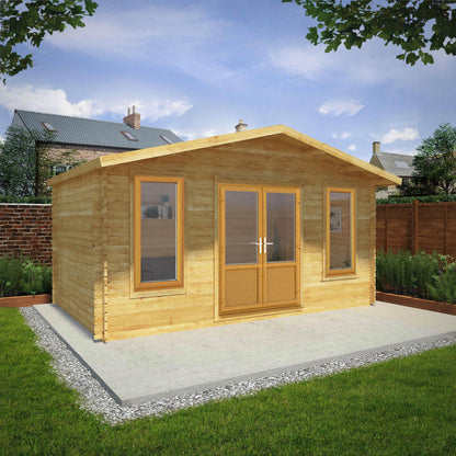 Mercia 5m x 3m Retreat Log Cabin - 44mm (UPVC Windows & Door) - Oak Log Cabin