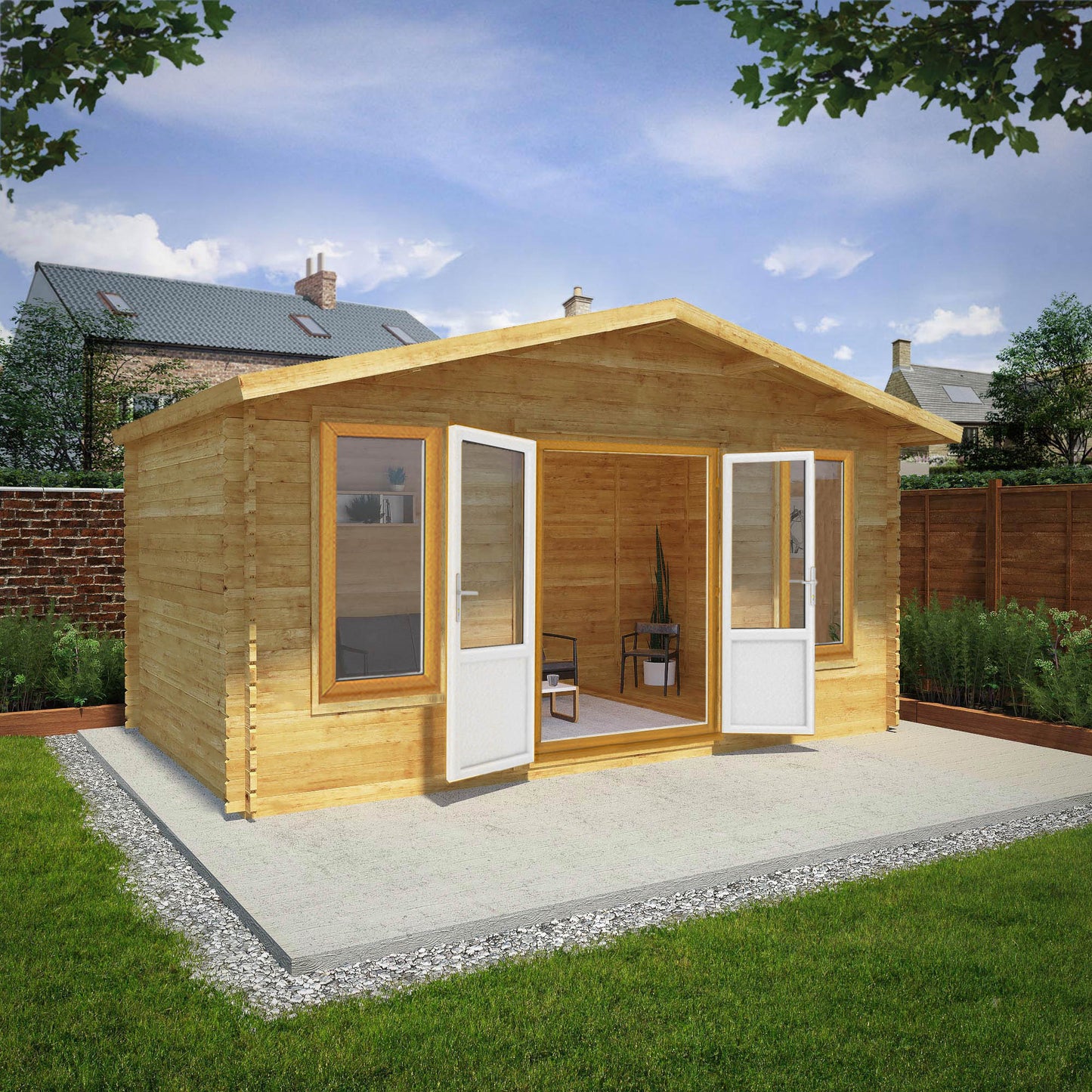 Mercia 5m x 3m Retreat Log Cabin - 44mm (UPVC Windows & Door) - Oak Log Cabin