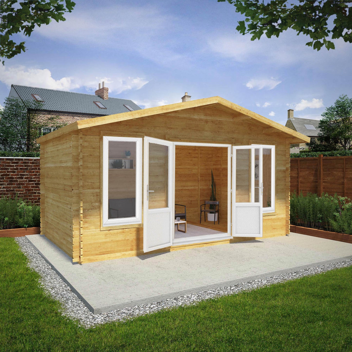 Mercia 5m x 3m Retreat Log Cabin - 44mm (UPVC Windows & Door) - White Log Cabin