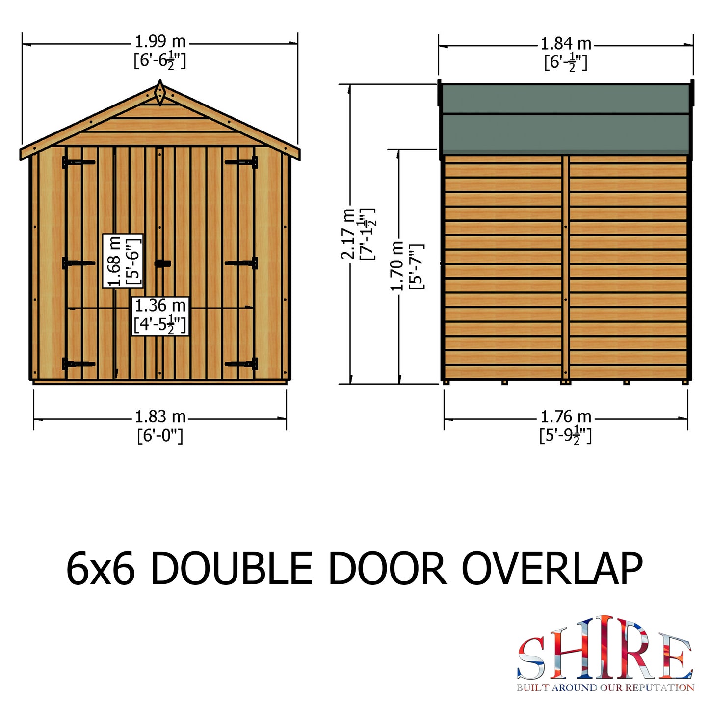 Shire Overlap Double Door 6 x 6 ft Dip Treated Wooden Garden Shed