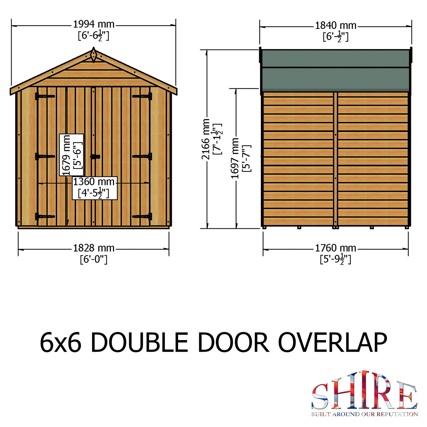 Shire Overlap Double Door 6 x 6 ft Dip Treated Wooden Garden Shed