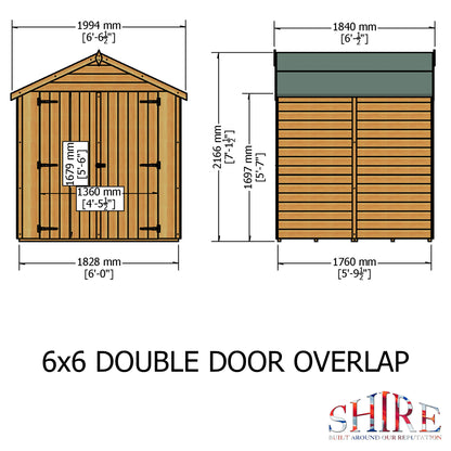 Shire Overlap Double Door 6 x 6 ft Dip Treated Wooden Garden Shed