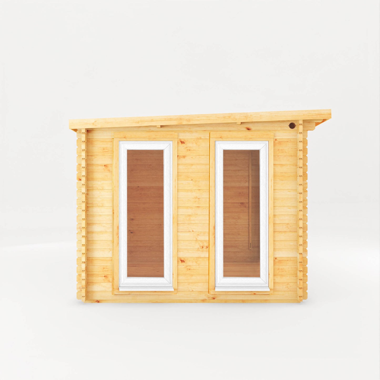 Mercia 6m x 3m Studio Pent Log Cabin With Patio Area - 44mm (UPVC Windows & Door) - White Log Cabin