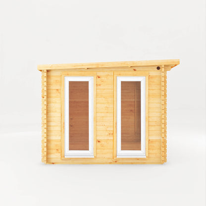 Mercia 6m x 3m Studio Pent Log Cabin With Patio Area - 44mm (UPVC Windows & Door) - White Log Cabin