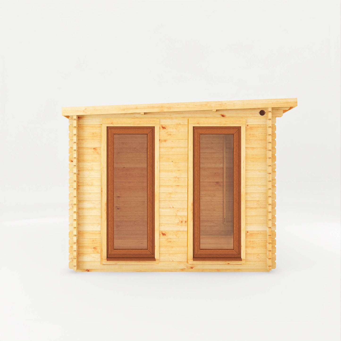 Mercia 6m x 3m Studio Pent Log Cabin With Patio Area - 44mm (UPVC Windows & Door) - Oak Log Cabin