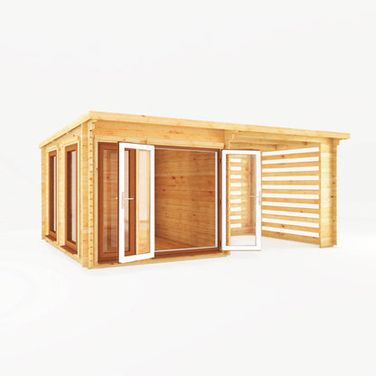 Mercia 6m x 3m Studio Pent Log Cabin With Slatted Area - 44mm (UPVC Windows & Door) - Oak Log Cabin