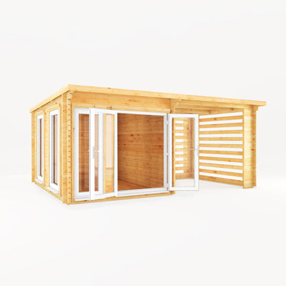 Mercia 6m x 3m Studio Pent Log Cabin With Slatted Area - 44mm (UPVC Windows & Door) - White Log Cabin