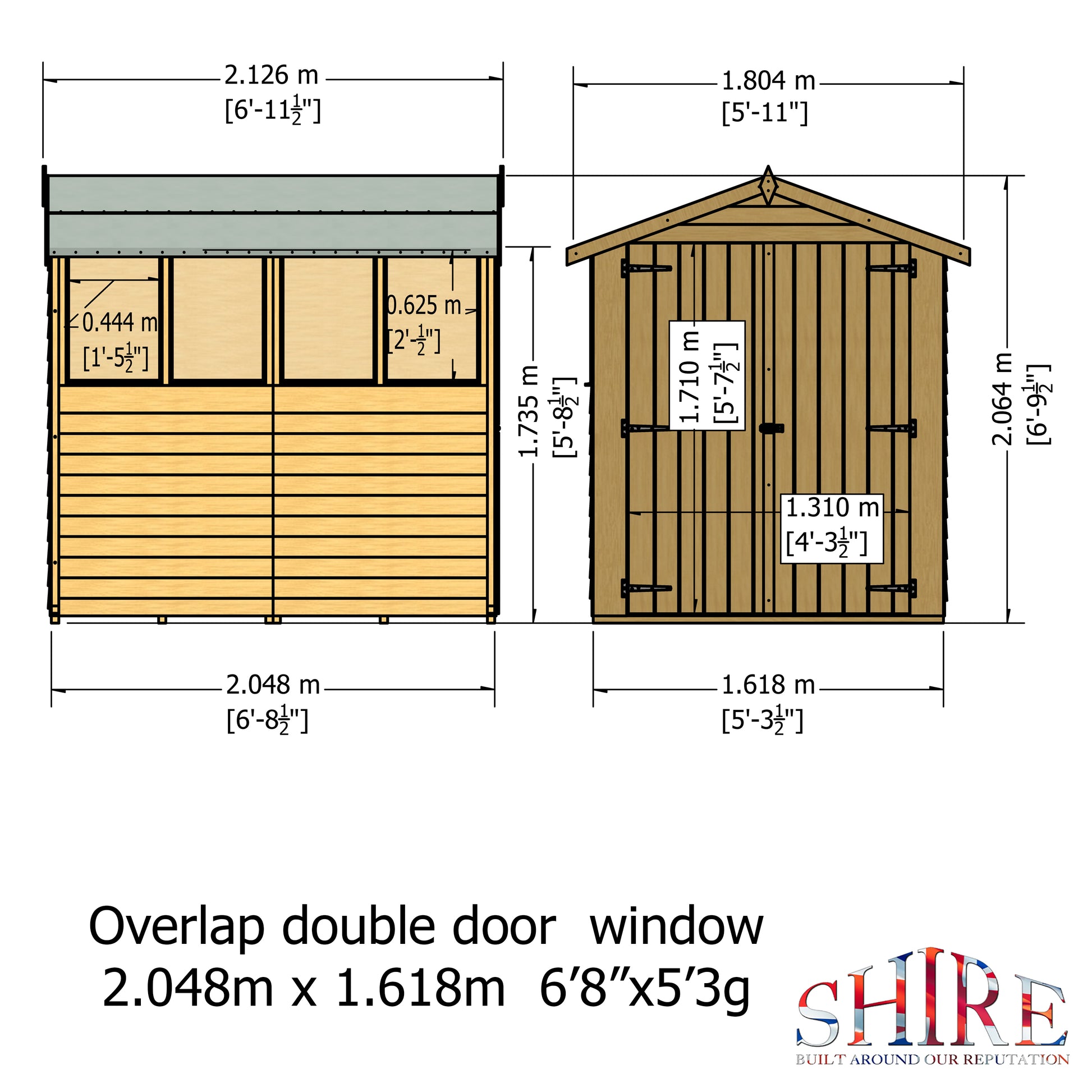 Shire Overlap Double Door 7 x 5 ft Dip Treated Wooden Garden Shed