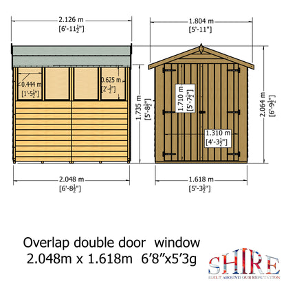 Shire Overlap Double Door 7 x 5 ft Dip Treated Wooden Garden Shed