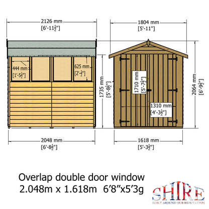 Shire Overlap Double Door 7 x 5 ft Dip Treated Wooden Garden Shed