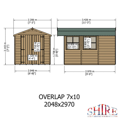 Shire Overlap Double Door 10x 7 Dip Treated Wooden Garden Shed