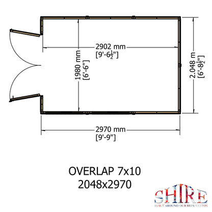 Shire Overlap Double Door 10x 7 Dip Treated Wooden Garden Shed