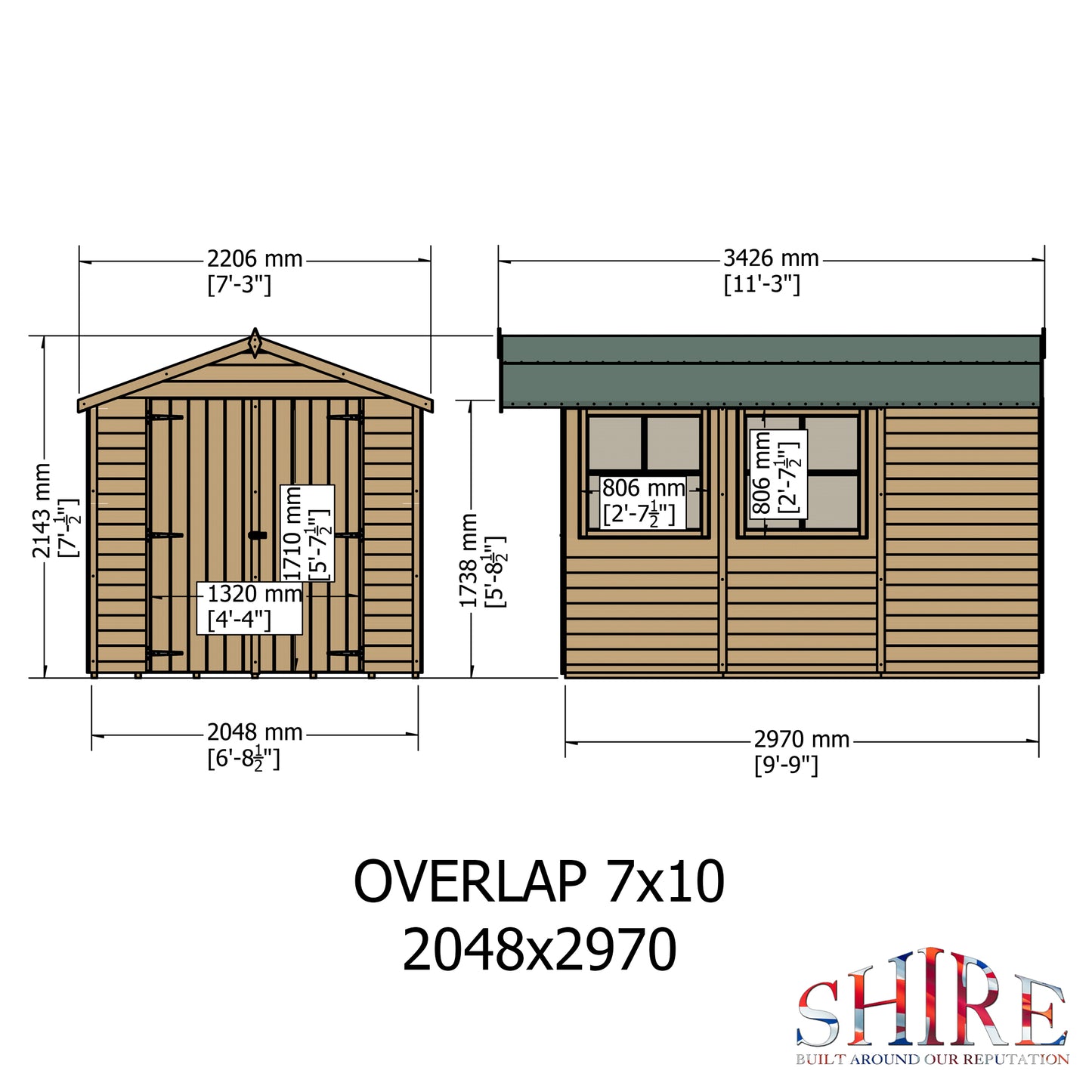 Shire Overlap Double Door 10x 7 Dip Treated Wooden Garden Shed