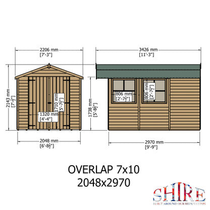 Shire Overlap Double Door 10x 7 Dip Treated Wooden Garden Shed