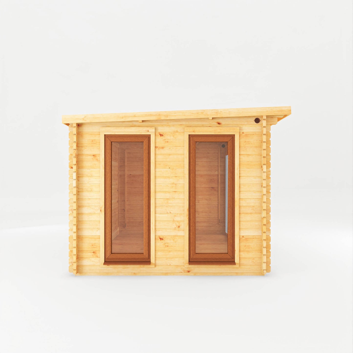 Mercia 7m x 3m Studio Pent Log Cabin With Patio Area - 44mm (UPVC Windows & Door) - Oak Log Cabin