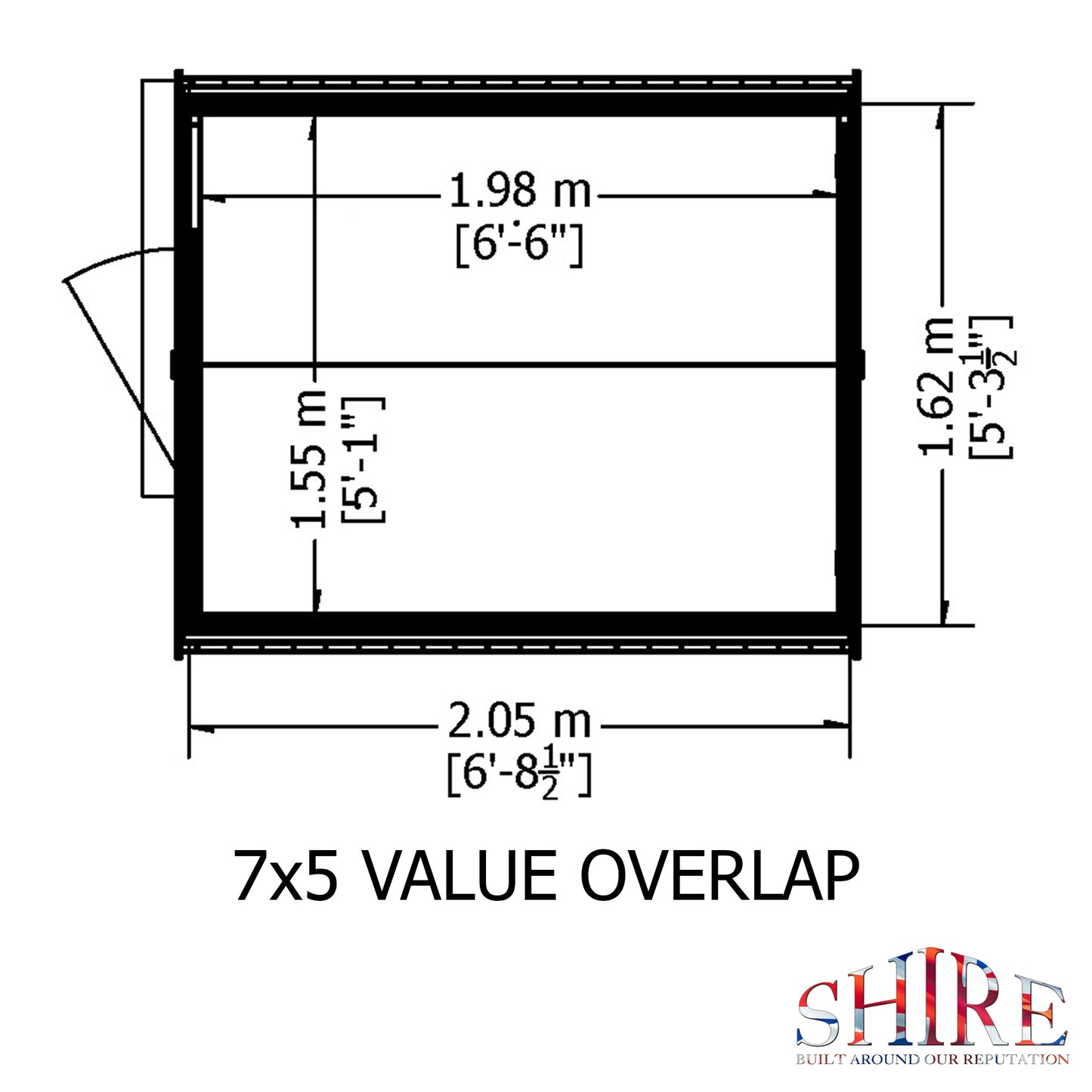 Shire Overlap 7' x 5' Single Door Value Dip Treated Wooden Apex Garden Shed