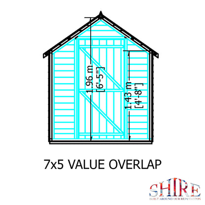 Shire Overlap 7' x 5' Single Door Value Dip Treated Wooden Apex Garden Shed