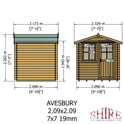 Shire Avesbury Pembrook 7' x 7' ft 19mm Log Cabin