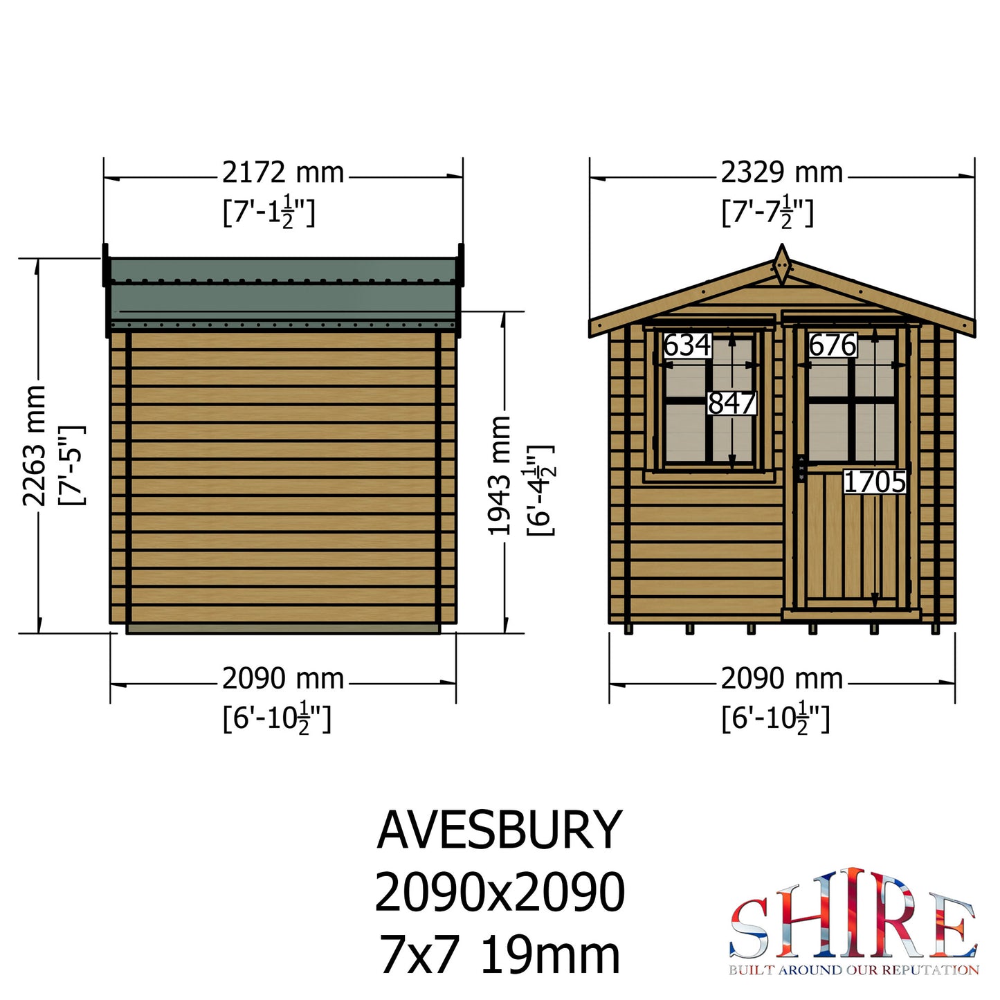 Shire Avesbury Pembrook 7' x 7' ft 19mm Log Cabin