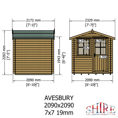 Shire Avesbury Pembrook 7' x 7' ft 19mm Log Cabin