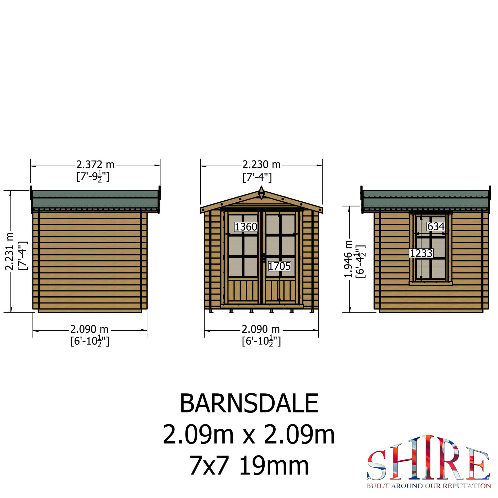 Shire Barnsdale Single Doorale 7' x 7' ft 19mm Log Cabin