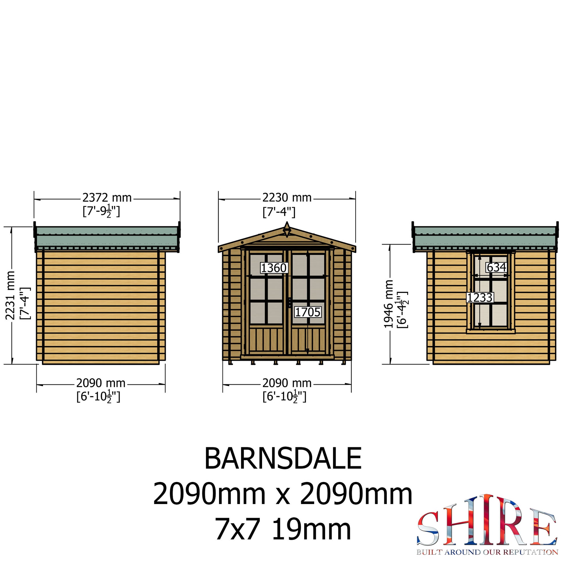 Shire Barnsdale Single Doorale 7' x 7' ft 19mm Log Cabin