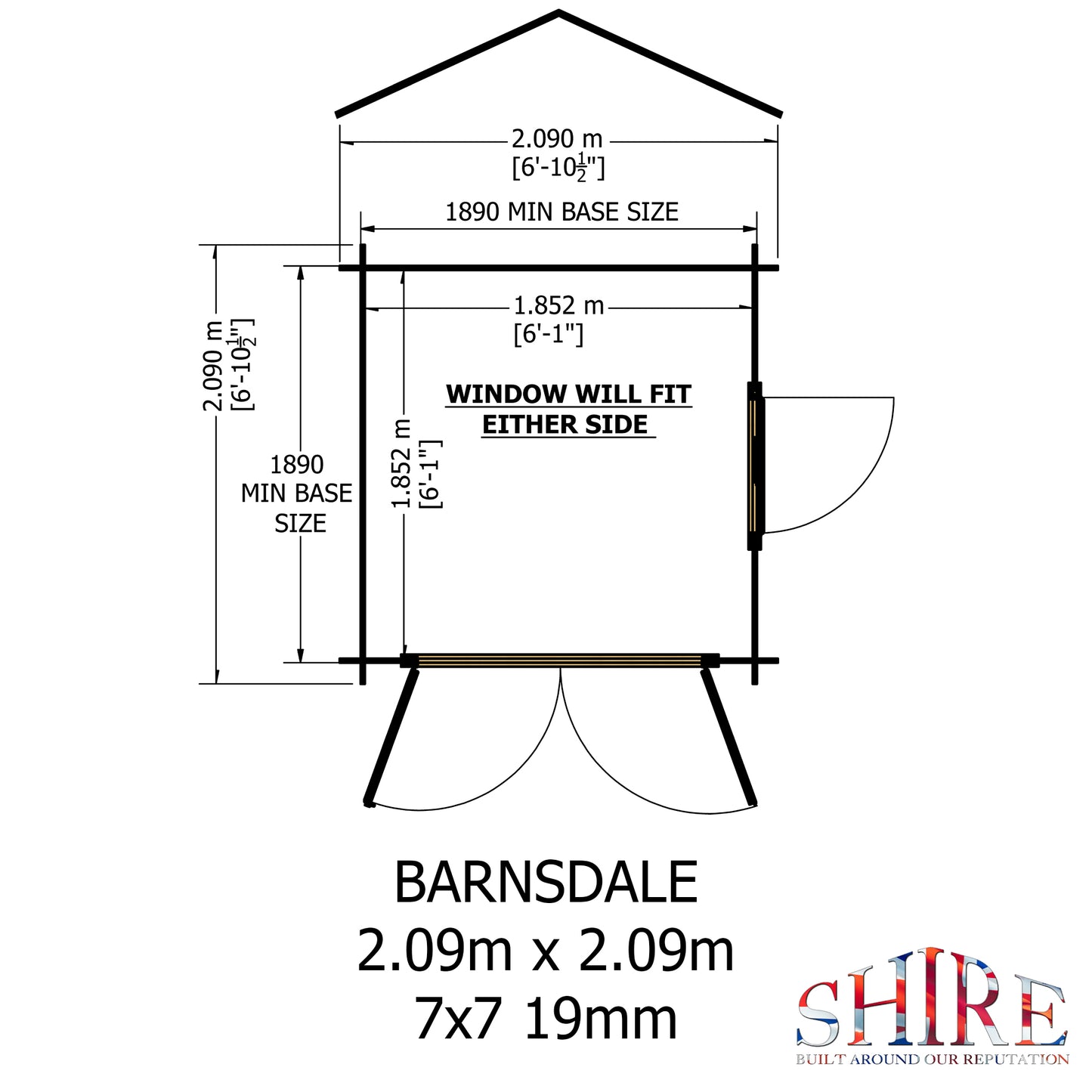 Shire Barnsdale Single Doorale 7' x 7' ft 19mm Log Cabin