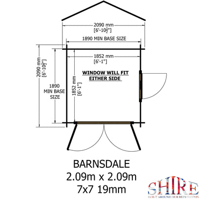 Shire Barnsdale Single Doorale 7' x 7' ft 19mm Log Cabin