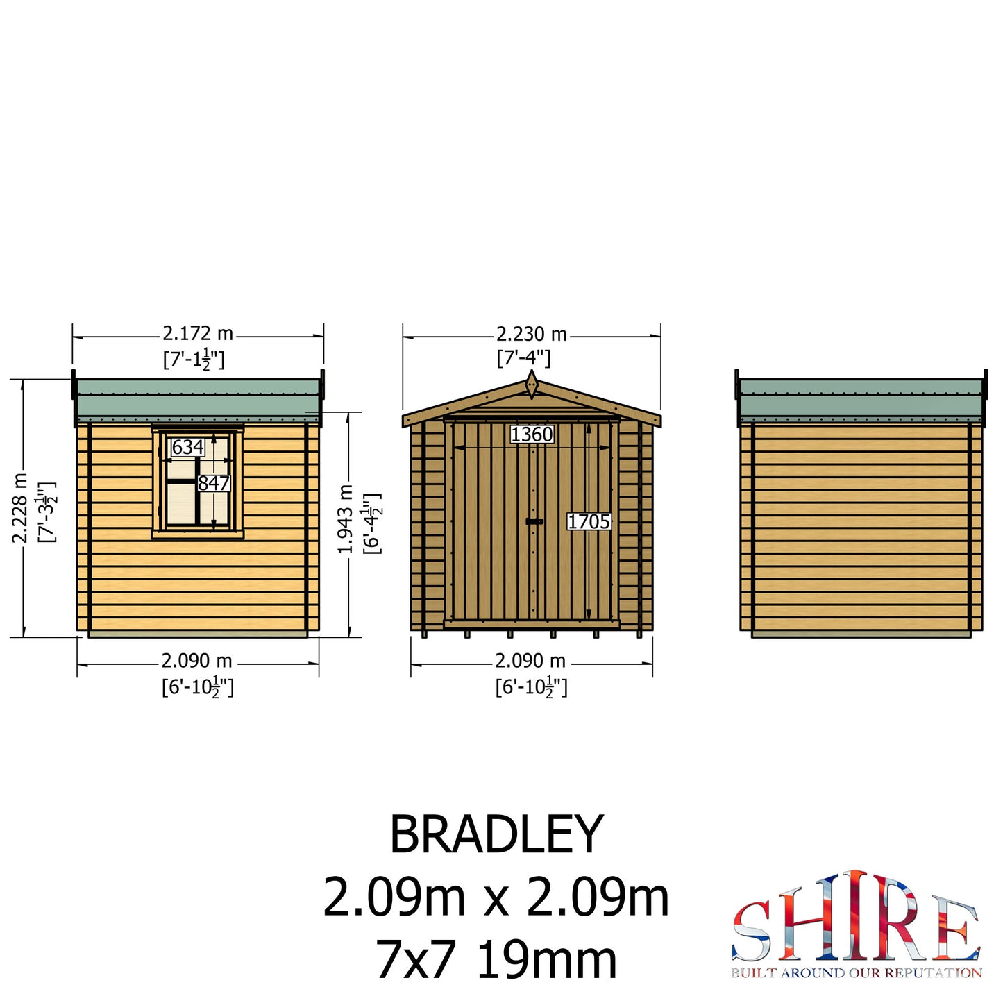 Shire Bradley 7' x 7' ft 19mm Log Cabin