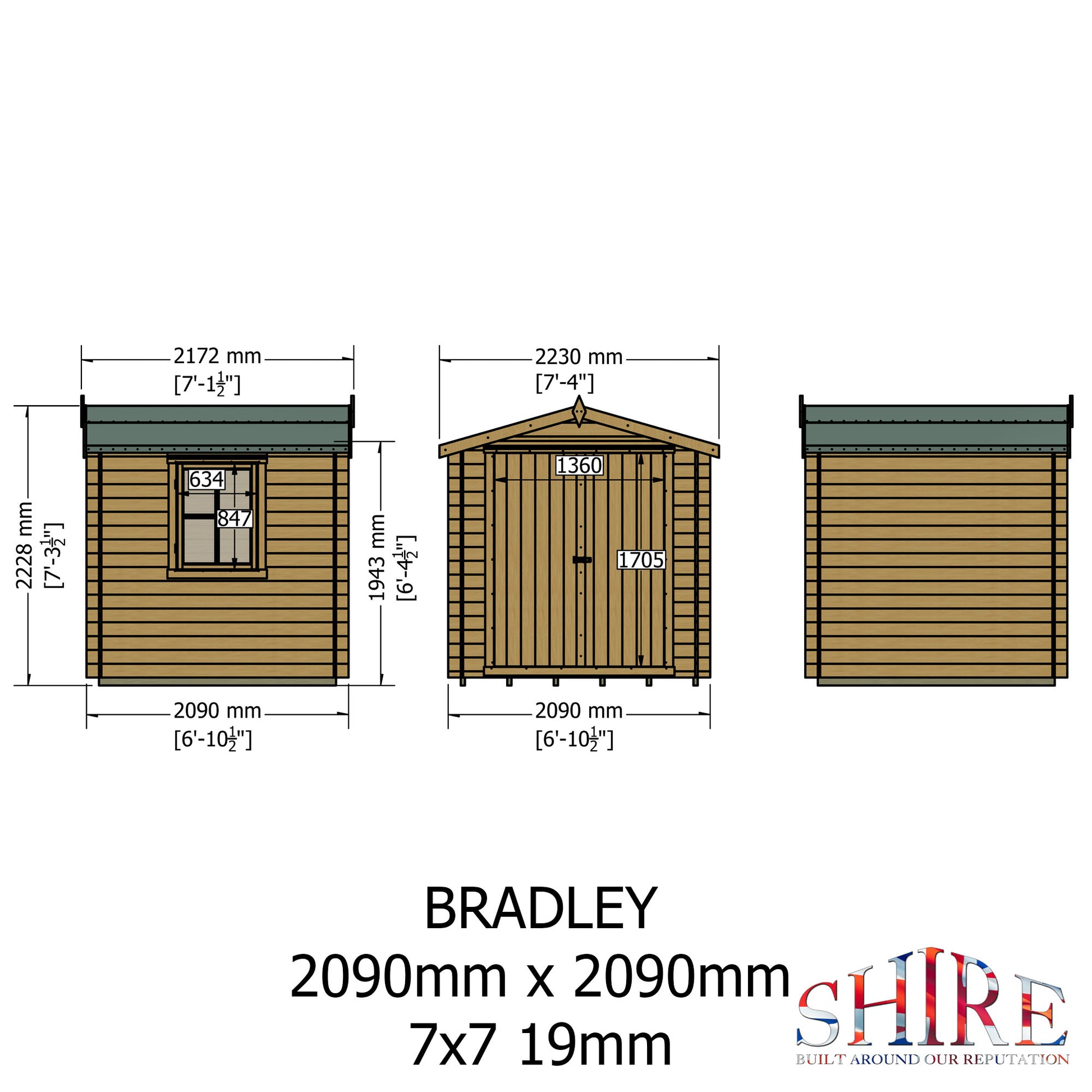 Shire Bradley 7' x 7' ft 19mm Log Cabin