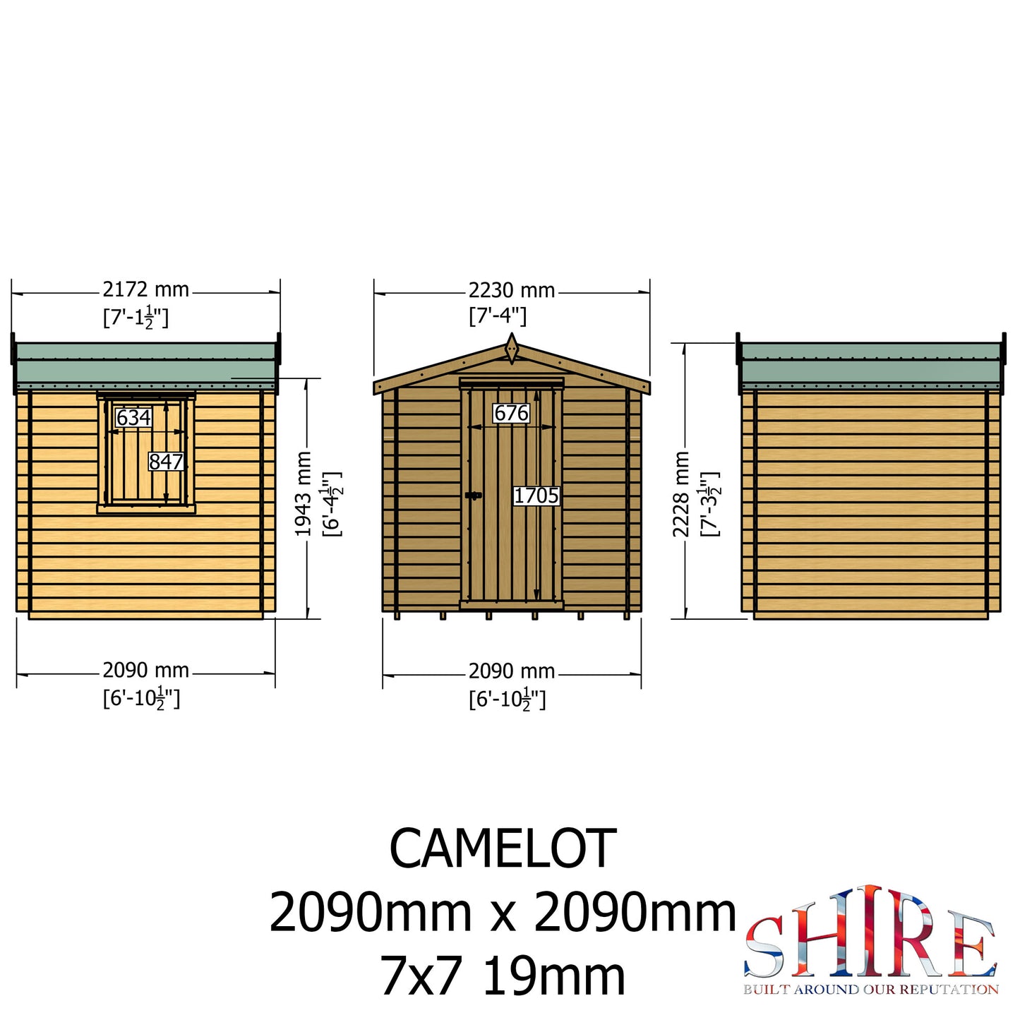 Shire Camelot 7' x 7' ft 19mm Log Cabin