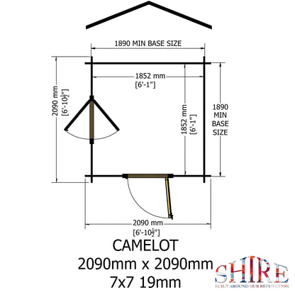 Shire Camelot 7' x 7' ft 19mm Log Cabin