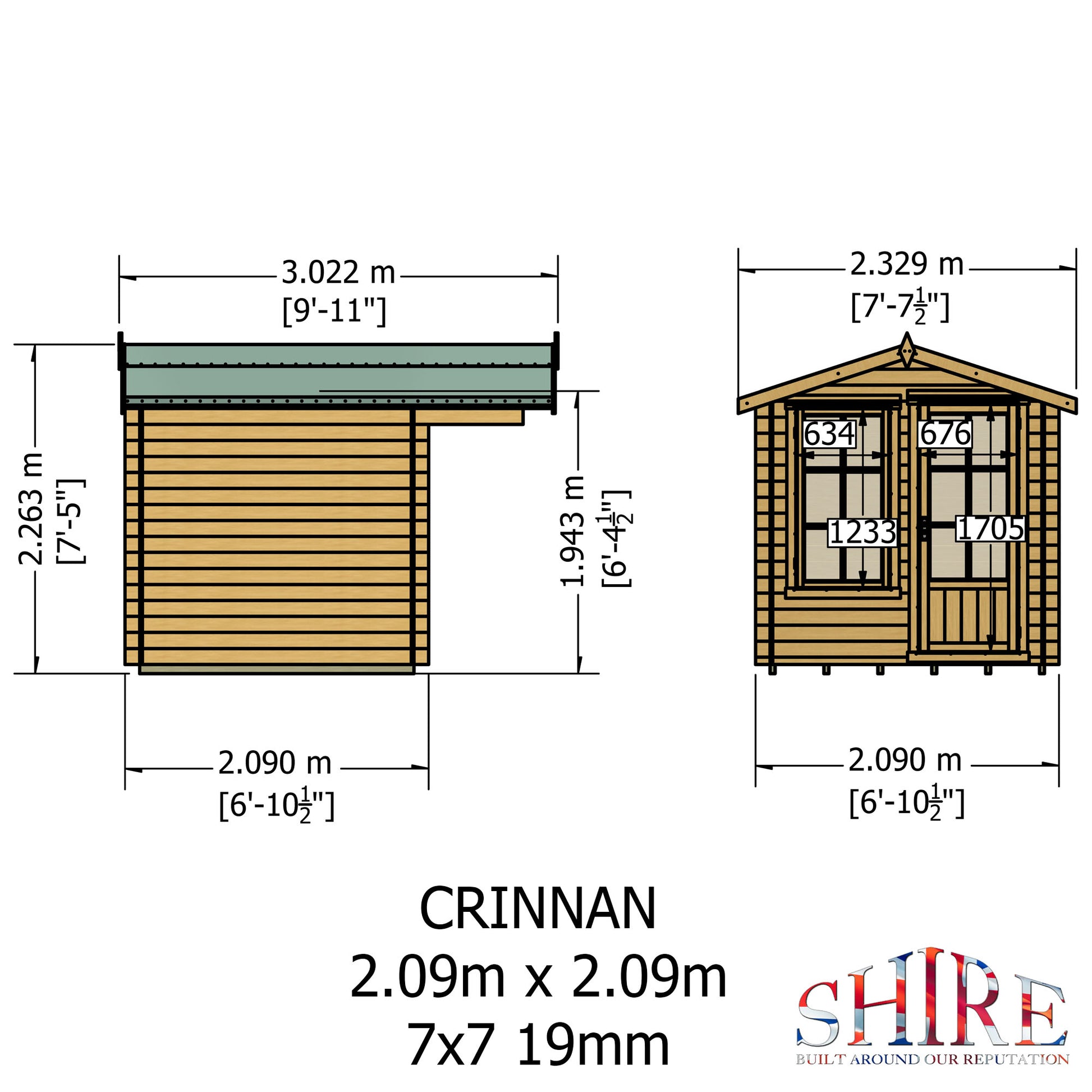 Shire Crinan 7' x 7' ft 19mm Log Cabin