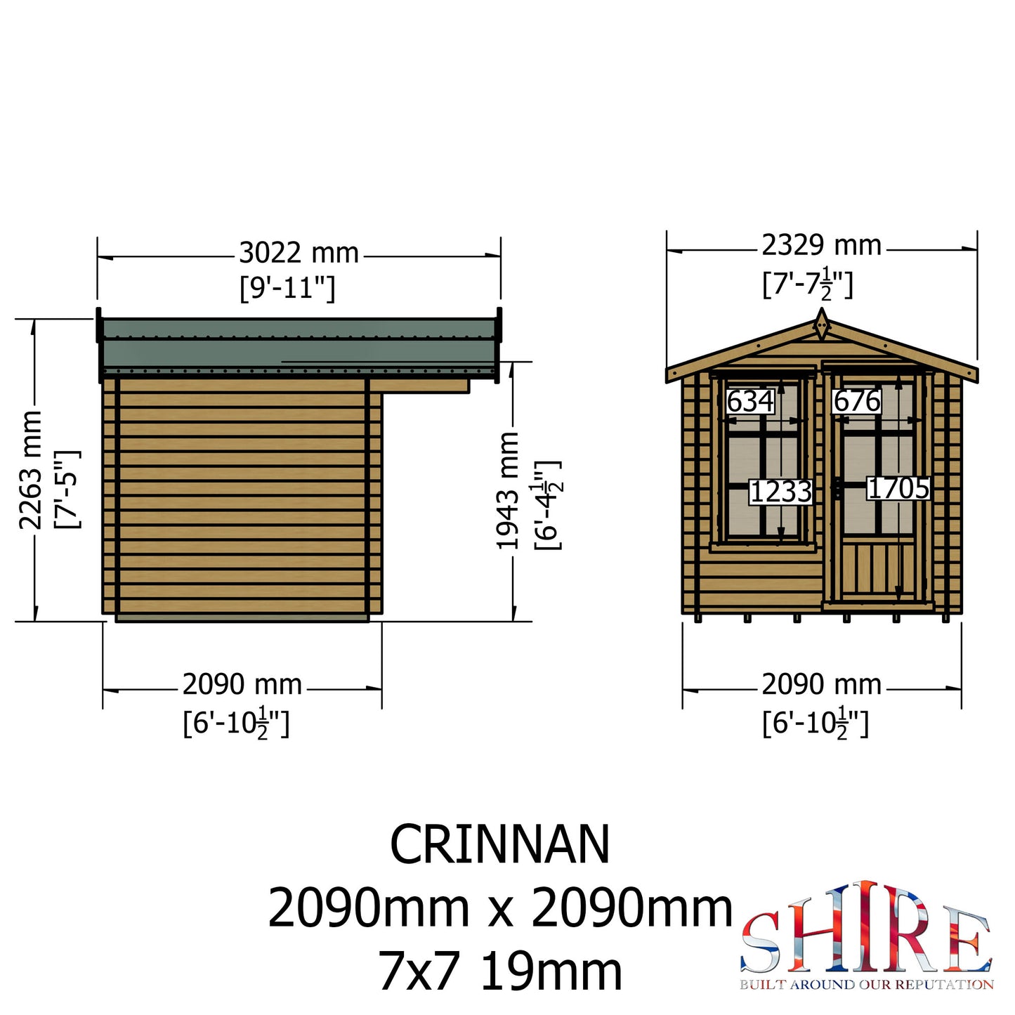 Shire Crinan 7' x 7' ft 19mm Log Cabin