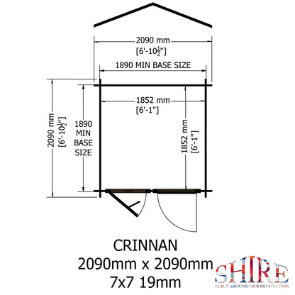 Shire Crinan 7' x 7' ft 19mm Log Cabin