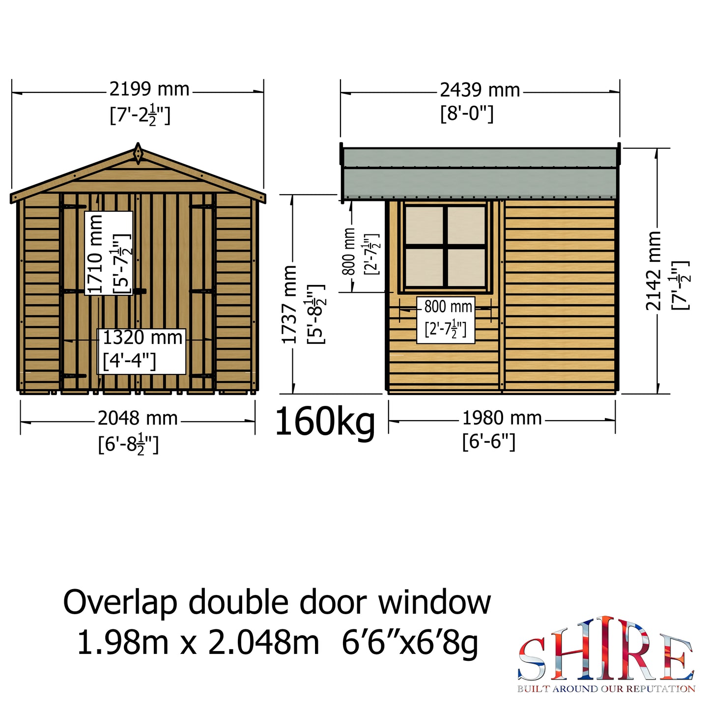 Shire Overlap Double Door 7x 7 ft Dip Treated Wooden Garden Shed