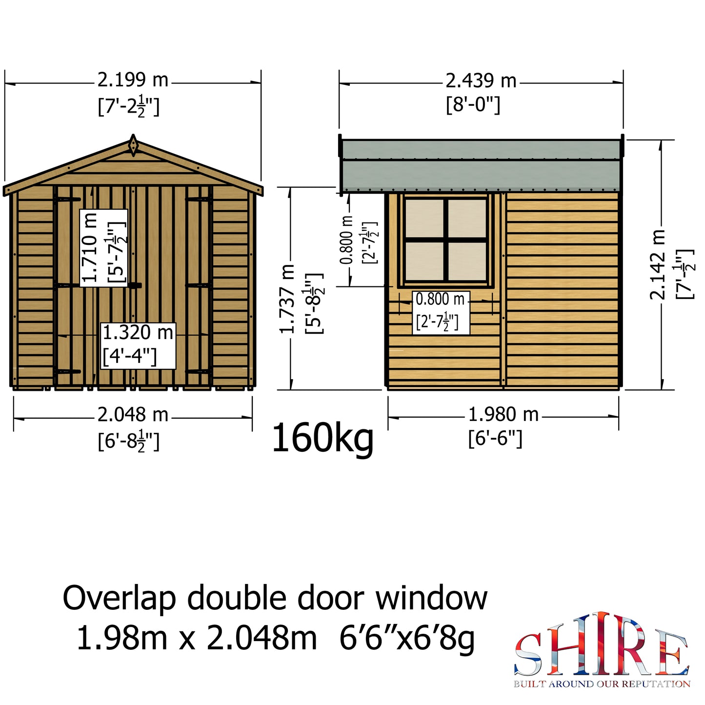 Shire Overlap Double Door 7x 7 ft Dip Treated Wooden Garden Shed