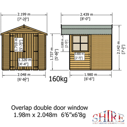 Shire Overlap Double Door 7x 7 ft Dip Treated Wooden Garden Shed