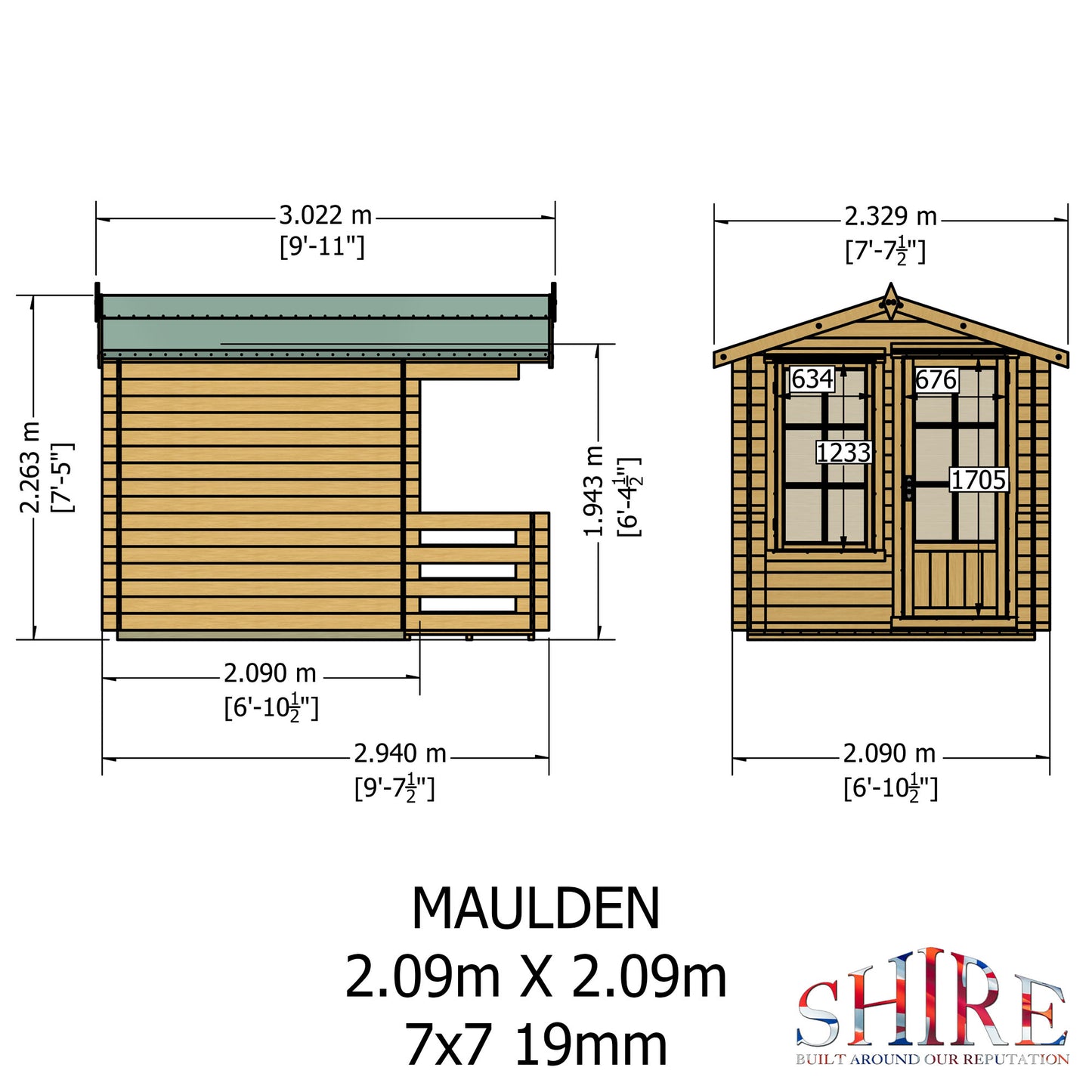 Shire Maulden with Veranda 7' x 7' ft 19mm Log Cabin