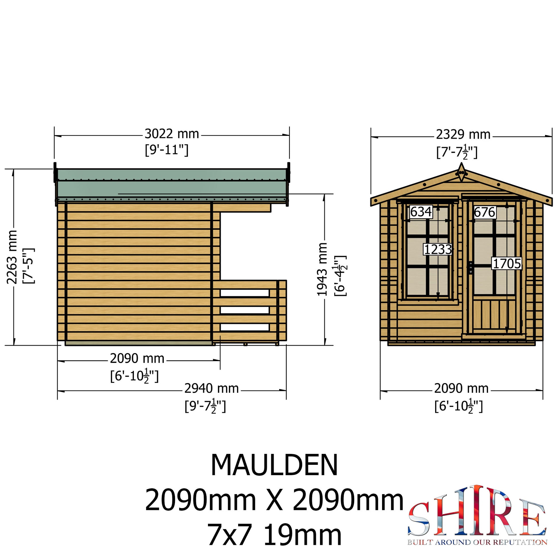 Shire Maulden with Veranda 7' x 7' ft 19mm Log Cabin