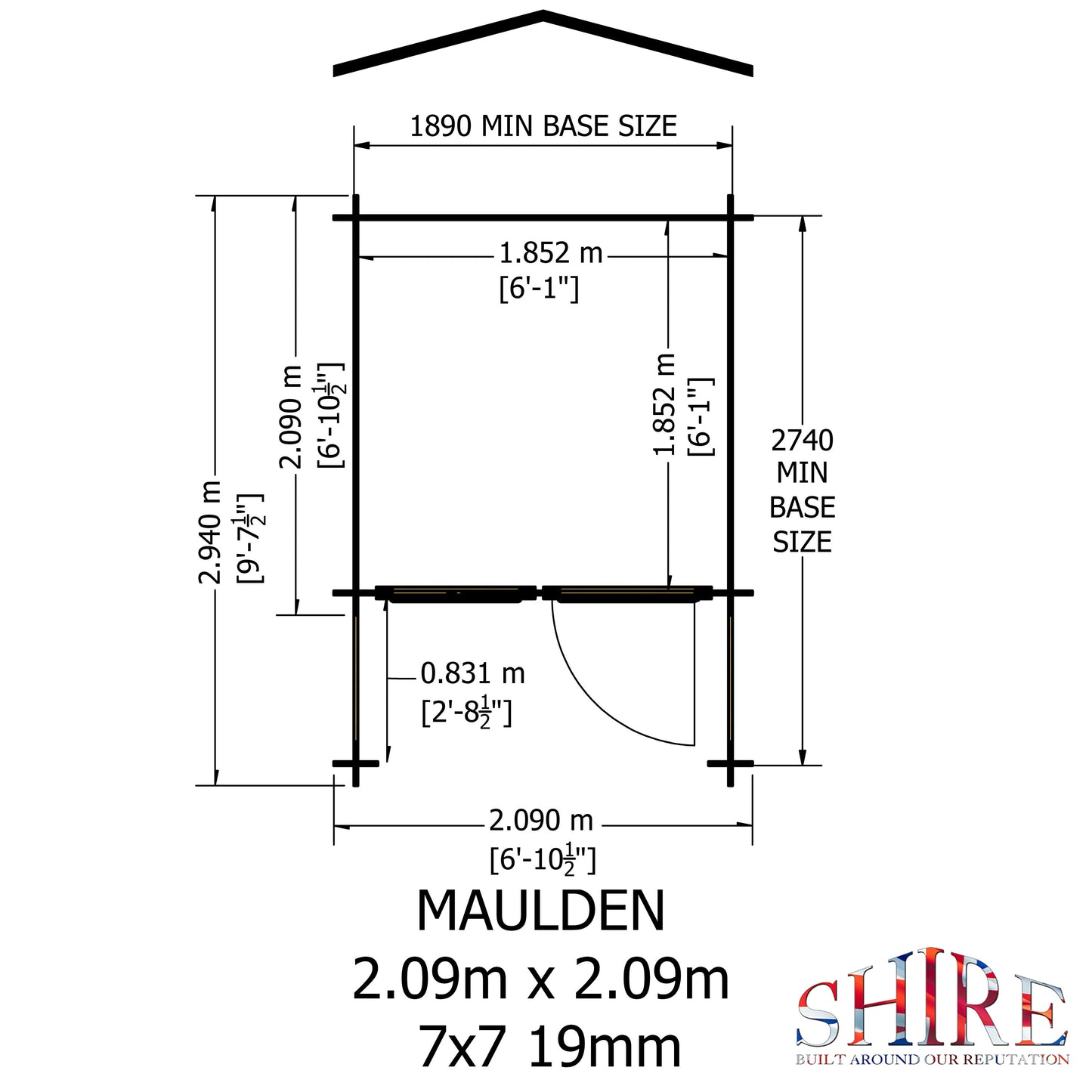 Shire Maulden with Veranda 7' x 7' ft 19mm Log Cabin