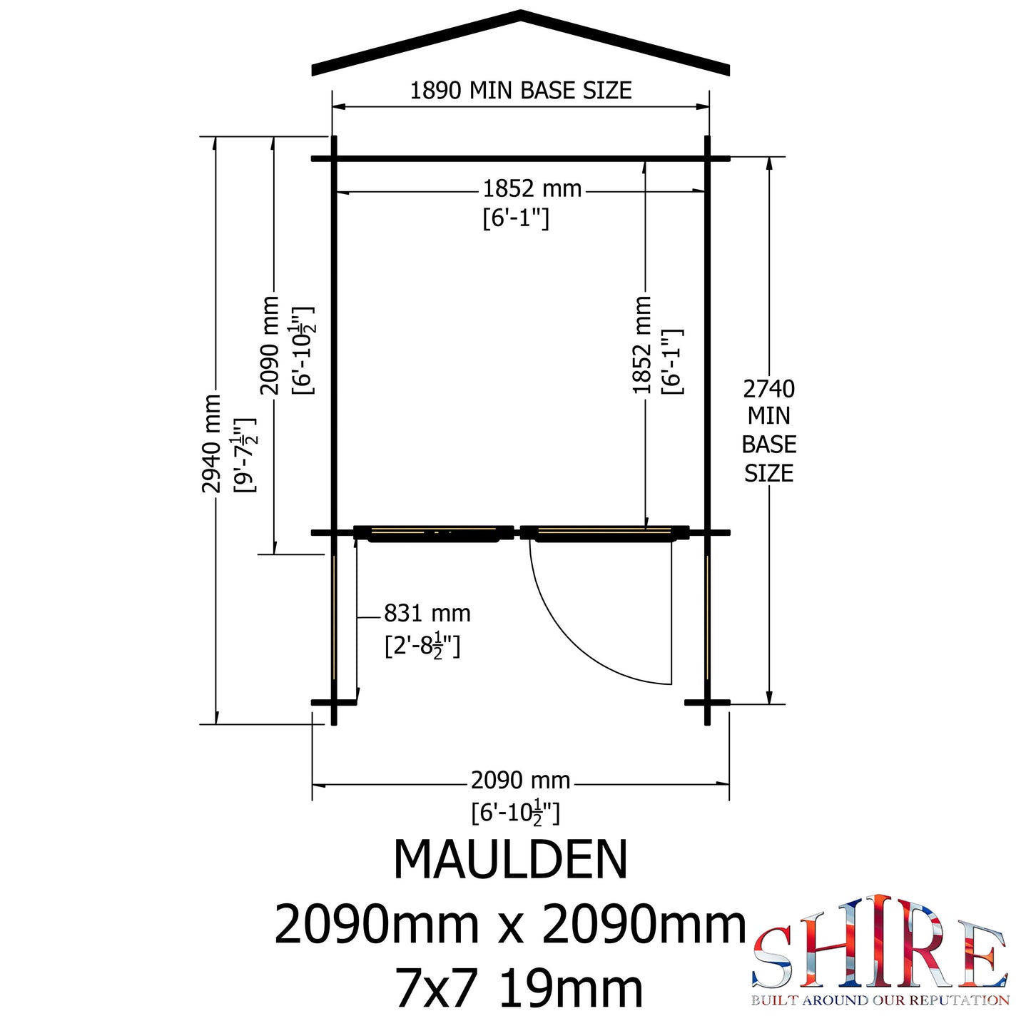 Shire Maulden with Veranda 7' x 7' ft 19mm Log Cabin