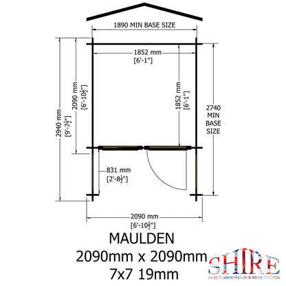 Shire Maulden with Veranda 7' x 7' ft 19mm Log Cabin